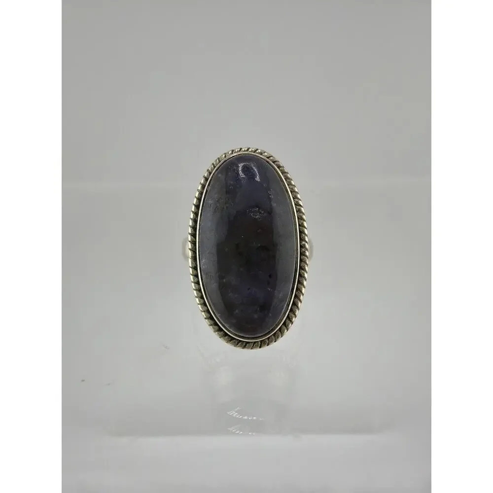 Large Oval Lapis Lazuli Braided Rope 925 Sterling Silver Ring Size 7